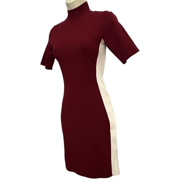 Ted Baker Dress Womens Small Oxblood Red Cream Short Sleeve Knit Bodycon Evelynn - Picture 4 of 12